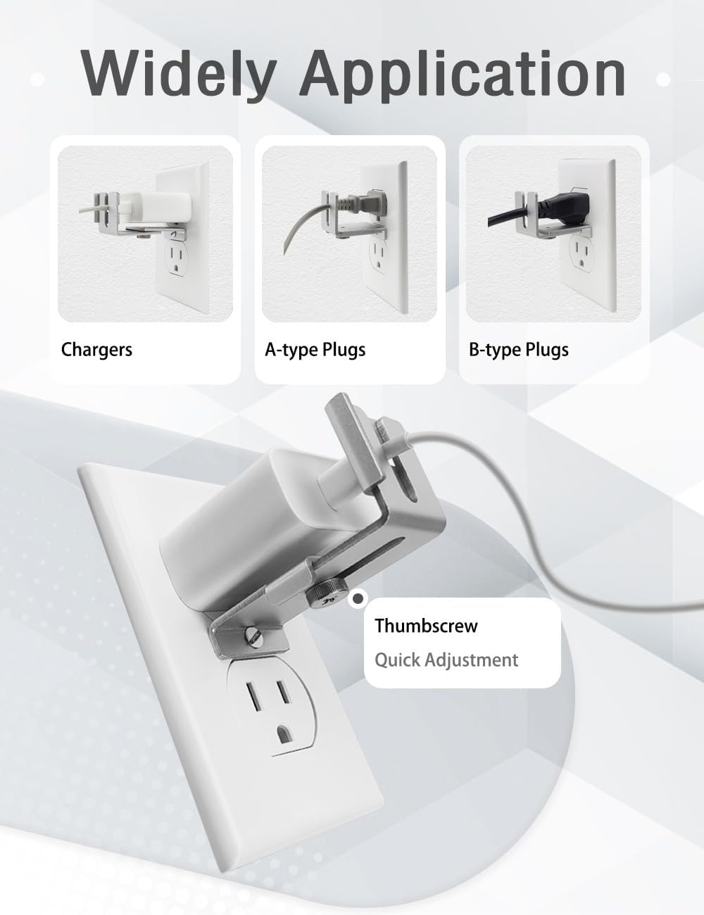 Charger Lock to Outlet, ILIVABLE Adjustable Metal Outlet Lock, Firmly Secures Power Plug from
