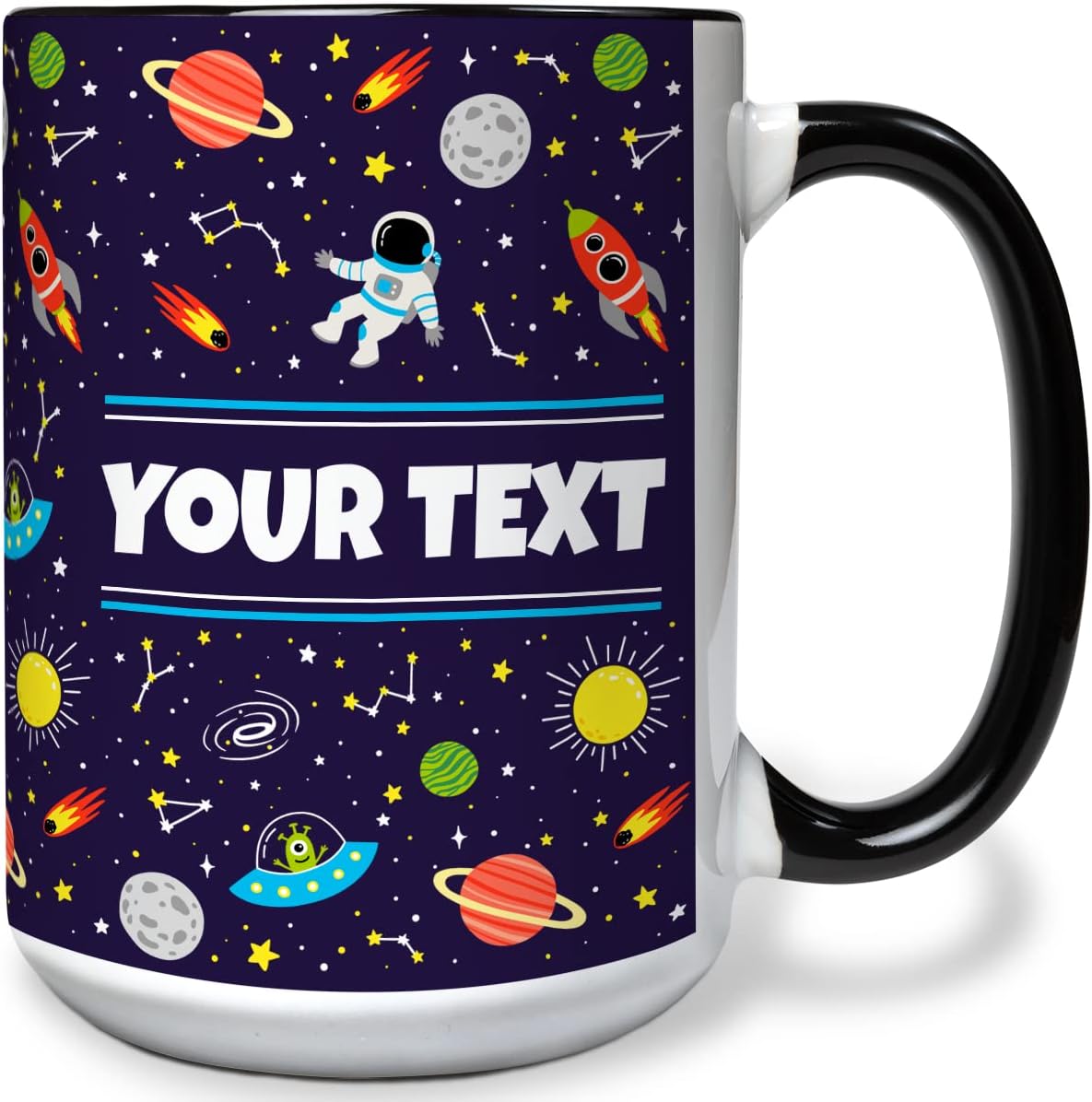 Personalized Mug for Kids - Outer Space - Custom Name/Text, Ceramic Hot Chocolate/Cocoa/Coffee Cup