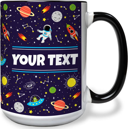 Personalized Mug for Kids - Outer Space - Custom Name/Text, Ceramic Hot Chocolate/Cocoa/Coffee Cup