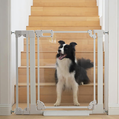 Clear Baby Safety Gate for Stairs,29"-48" Wide, 30" Tall Pressure Mounted Acrylic Pet Gate, Easy