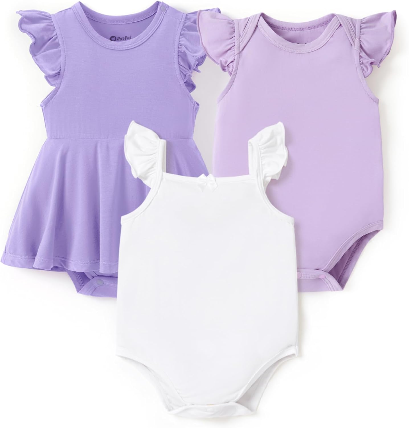 PATPAT Baby Girl Bodysuits - Soft Bamboo Viscose - Flutter Sleeves Cute Dress - Newborn Infant