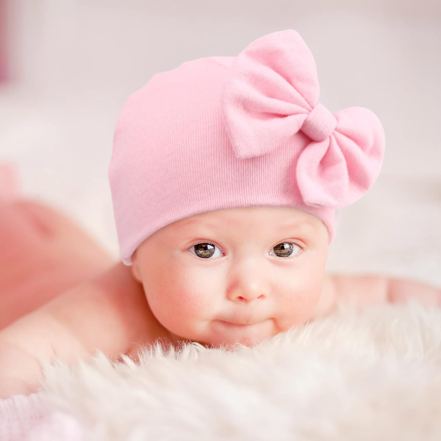 BQUBO Newborn Baby Hats Mittens Set Hospital Hat Beanie Infant Bow Hats Baby Gloves No Scratch