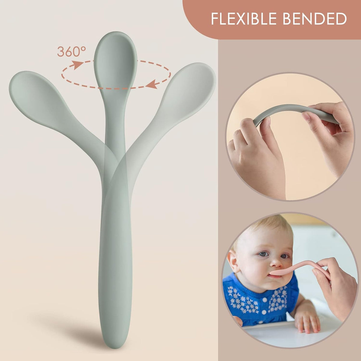 6-Piece Silicone Baby Feeding Spoons, First Stage Infant Spoons, Soft-Tip Easy on Gums I Baby
