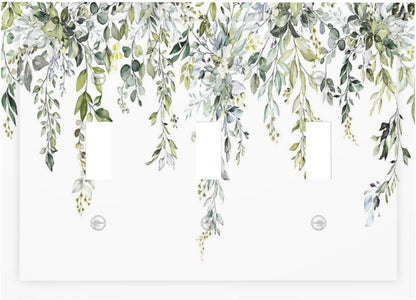 Decorative Switch Plates Boho Farmhouse Flower Leaf Sage Green 3 Gang Wall Plate Triple Toggle