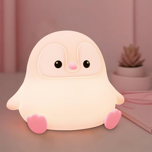 Penguin Night Light for Kids,Cute Pink Penguin Touch Lamp,Soft Silicone Nursery Nightlight,LED