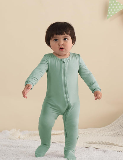 Jimonda Bamboo Baby Pajamas,Unisex Boys Girls One-Piece Footies,Long Sleeve Sleepers 2-Way Zip