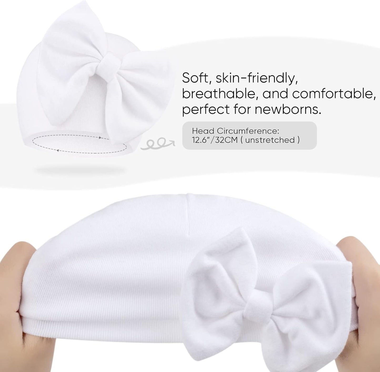 BQUBO Newborn Baby Hats Mittens Set Hospital Hat Beanie Infant Bow Hats Baby Gloves No Scratch