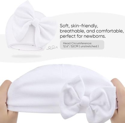 BQUBO Newborn Baby Hats Mittens Set Hospital Hat Beanie Infant Bow Hats Baby Gloves No Scratch