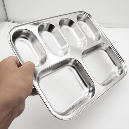 Korean Stainless Steel Divided Plates, Food Grade 304 Tray for Kids, Teens, Adults, Picky Eaters