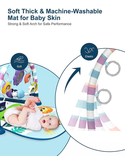 dearlomum Baby Play Mat Gym,Funny Play Piano Tummy Time Activity Mat with 5 Infant Sensory Toys & 4
