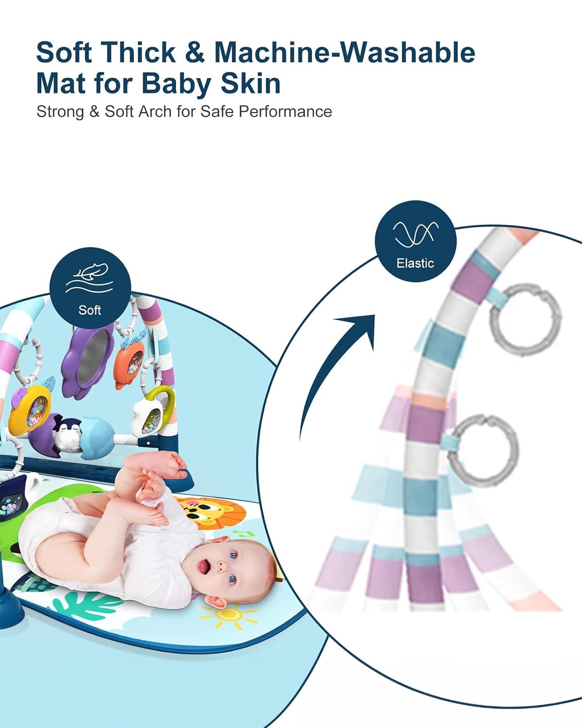 dearlomum Baby Play Mat Baby Gym,Funny Play Piano Tummy Time Baby Activity Mat with 5 Infant
