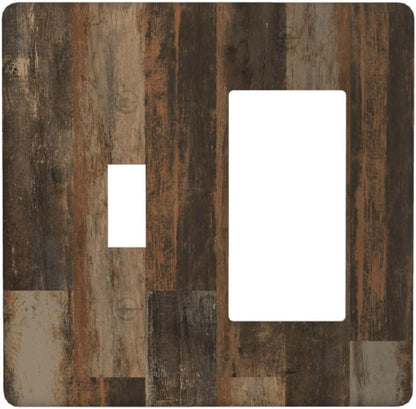 Rustic Brown Wood Grain Dark Oak Outlet Covers 1 Toggle 1 Rocker Combination Decorative Wall Plate