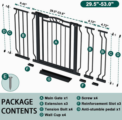 Fairy Baby 29.5"-53.1" Extra Wide Baby Gate for Doorways, Stairs Gate for Kids Toddler, Pressure