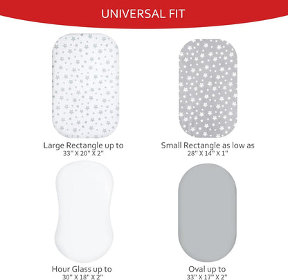 Bassinet Sheets Set 4 Pack for Baby Boy or Girl, Universal Fit for Oval, Hourglass and Rectangular