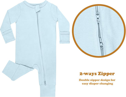 GUISBY Long Sleeve Cotton Pajamas Footless Baby Bodysuits with Zipper and Mittens 3-Pack for Boys