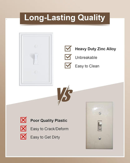 2-Pack Single Toggle Light Switch Cover Plate, Durable Solid Zinc Alloy Decorative Switch Plate