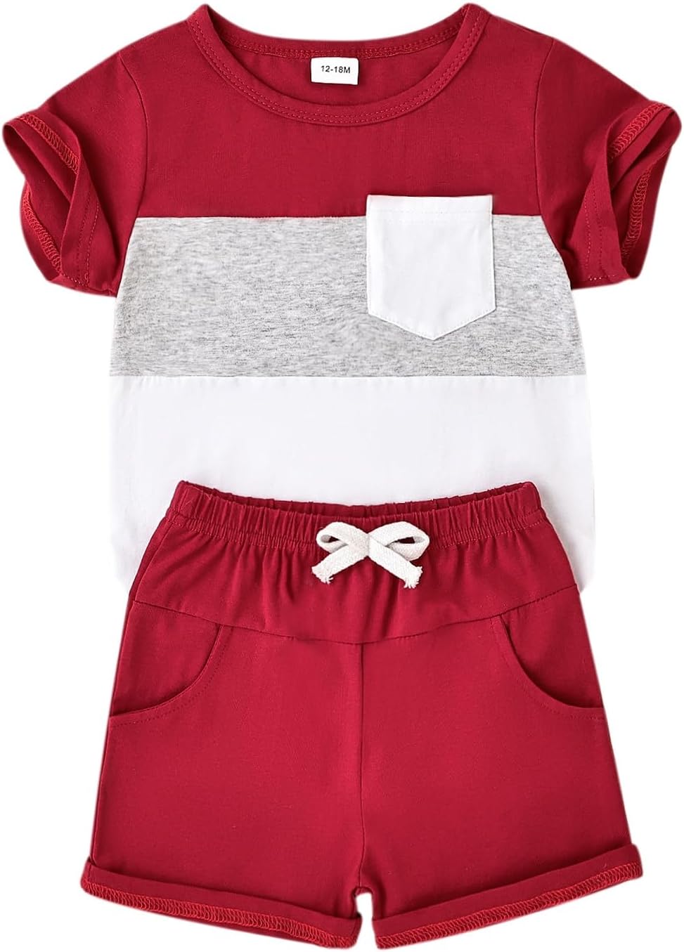 Baby Boy Clothes Toddler Boy Summer Outfits Short Sleeve Patchwork Top T-shirt & Pocket Pant Set 2