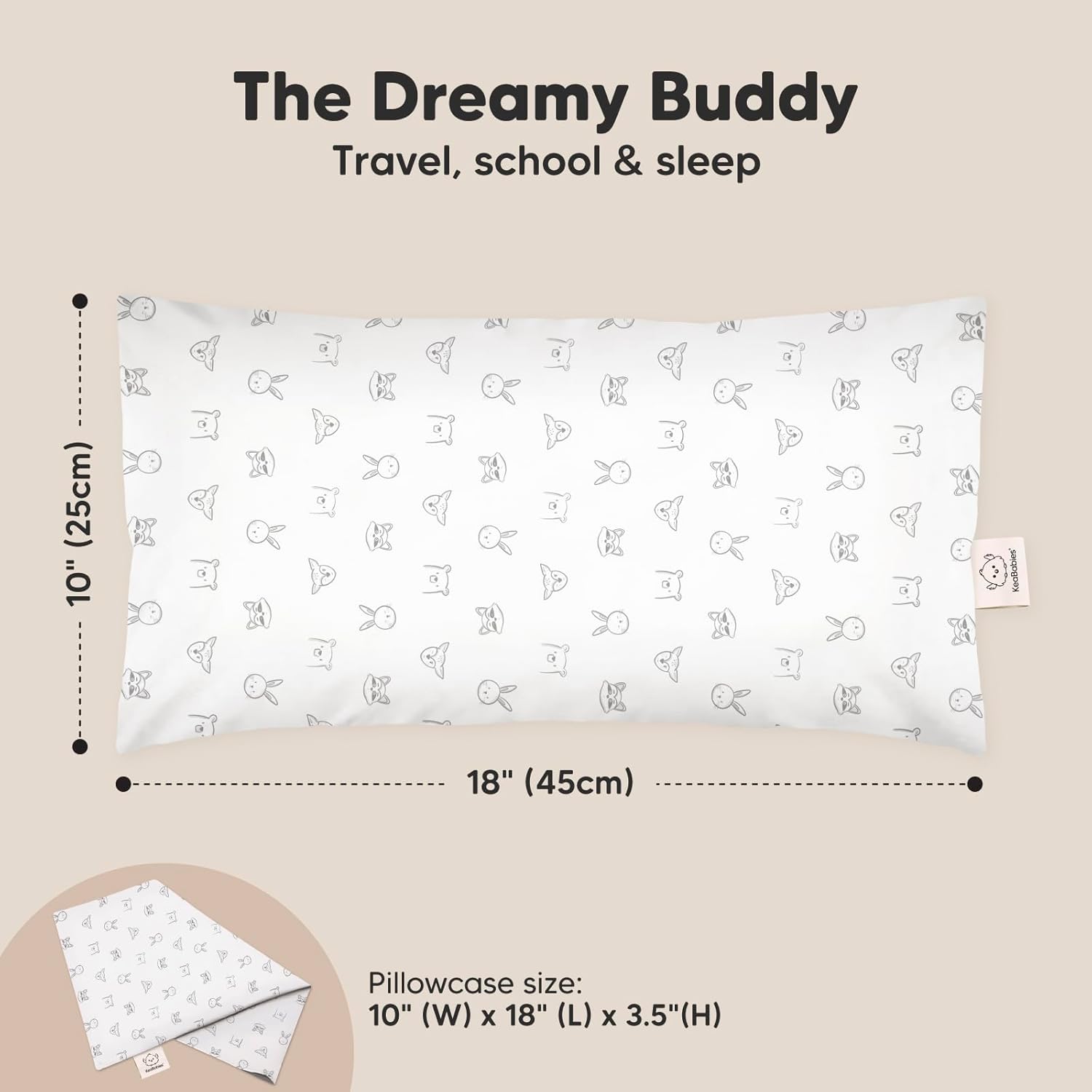 Toddler Pillow with Pillowcase - 10x18 My Little Dreamy Kids Travel Bed Pillows for Sleeping