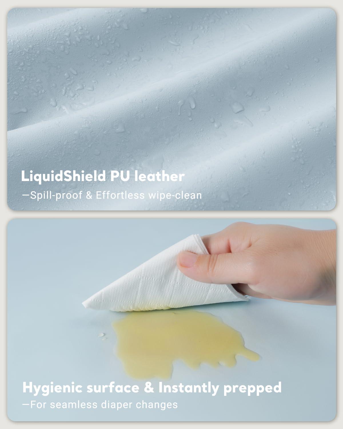Vegan Leather Waterproof Baby Changing Pad - Wipeable, Extra Thick & Portable & Non-Slip Diaper Mat
