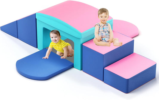 SURPCOS Crawl and Climb Foam Play Set, 6 Pcs Climbing Toys for Toddlers 1-3, Climb and Crawl