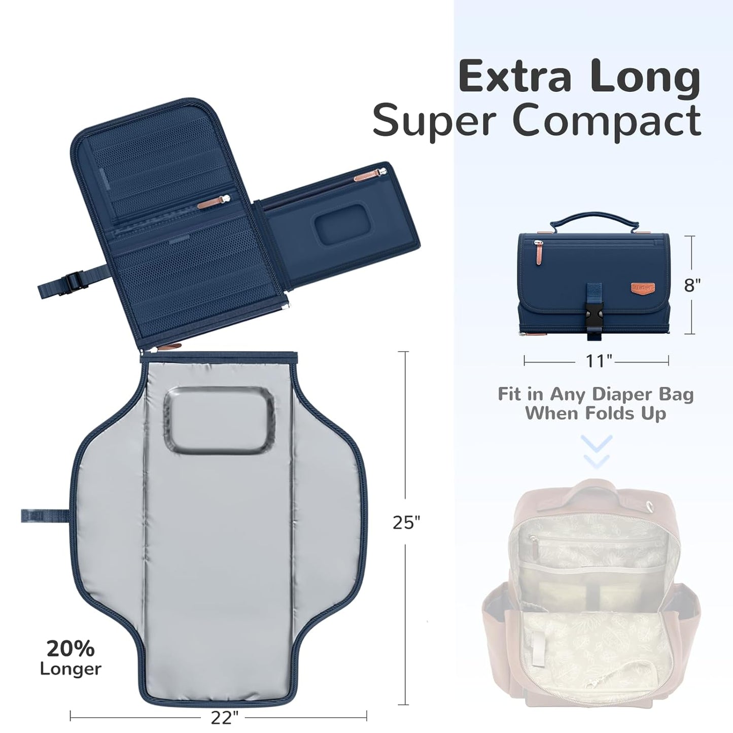 Portable Diaper Changing Pad with Shoulder Strap, Detachable Travel Changing Pad with Baby Wipes