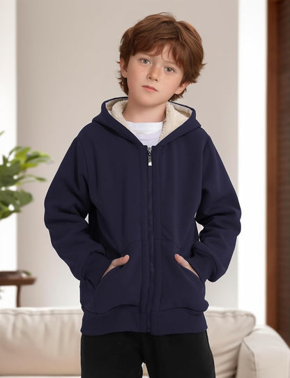 Gihuo Unisex Boy's Girls Winter Warm Sherpa Lined Zip Up Sweatshirt Fleece Jacket Kid's Hoodie