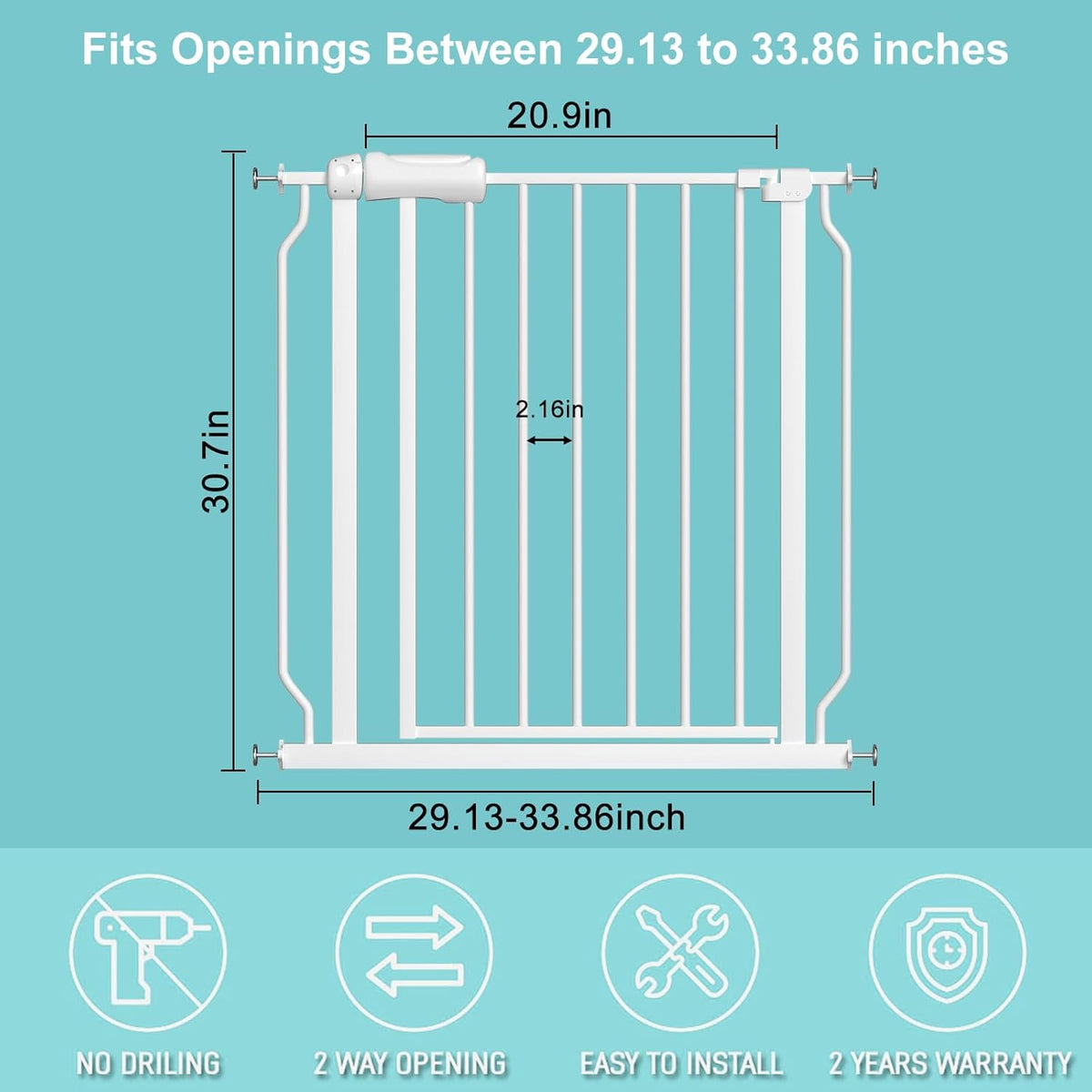 WAOWAO Baby Gate 29.13-33.82" Extra Wide Pressure Mounted Walk Through Swing Auto Close Safety