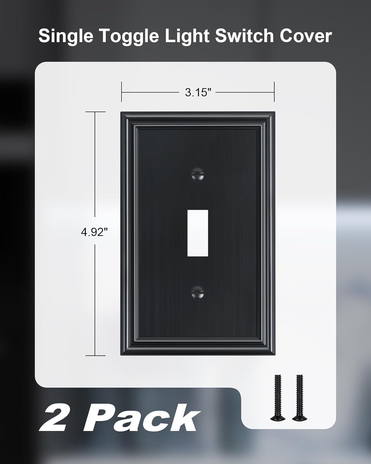 2-Pack Single Toggle Light Switch Cover Plate, Durable Solid Zinc Alloy Decorative Switch Plate