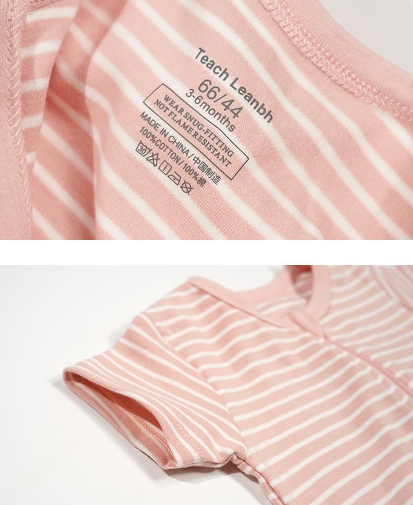 Teach Leanbh Toddler Baby Boys Girls 2-Pack Pajamas Cotton 2 Way Zipper Short Sleeve Footless