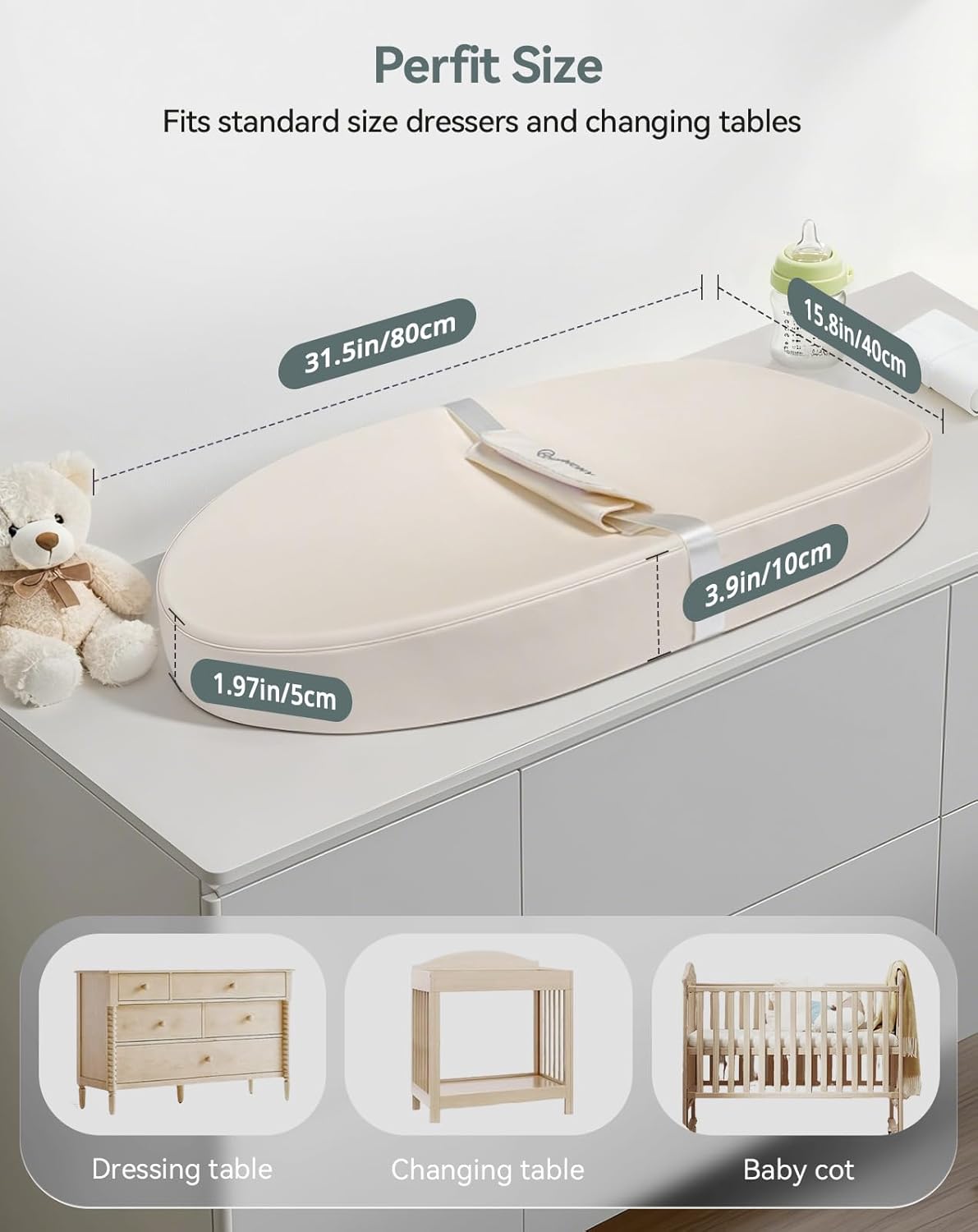 COMOMY Baby Changing Pad with Wipeable & Waterproof PU Cover, Contoured Diaper Changing Pad for