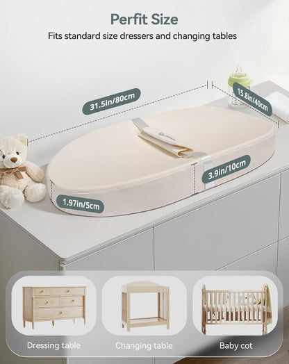 COMOMY Baby Changing Pad with Wipeable & Waterproof PU Cover, Contoured Diaper Changing Pad for