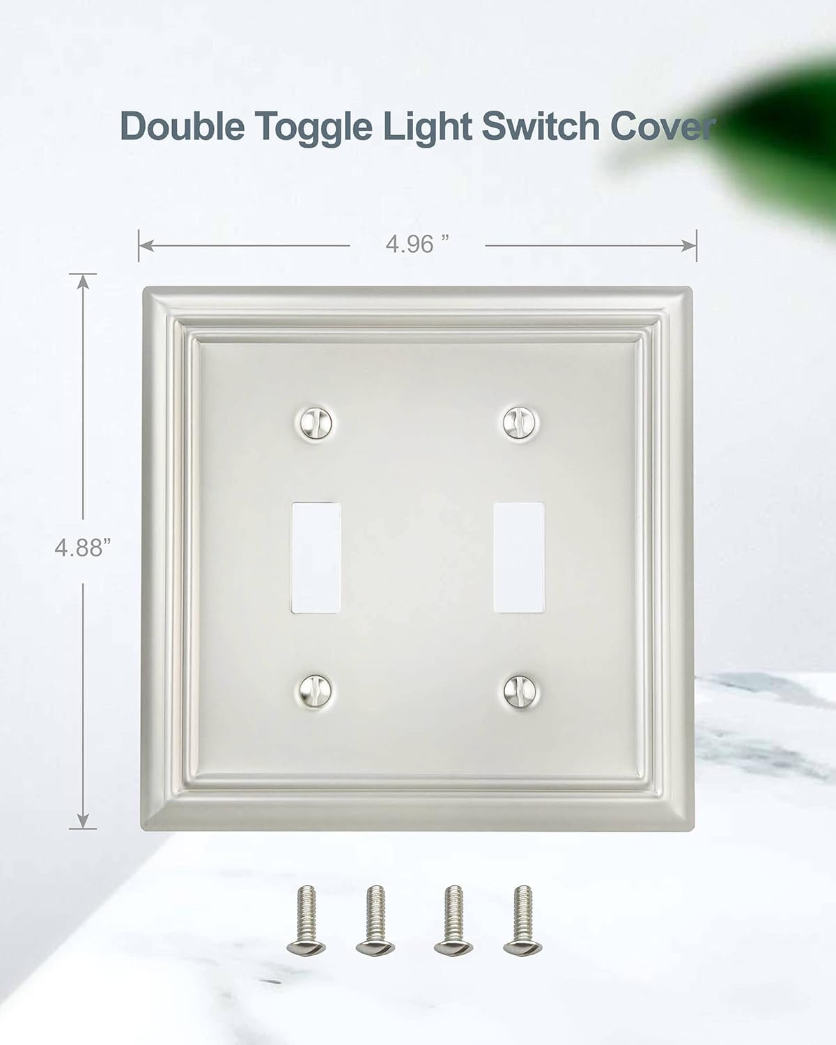 2-Pack Double Toggle Wall Plate, Metal Switch Plate Cover, Satin Nickel Light Switch Cover