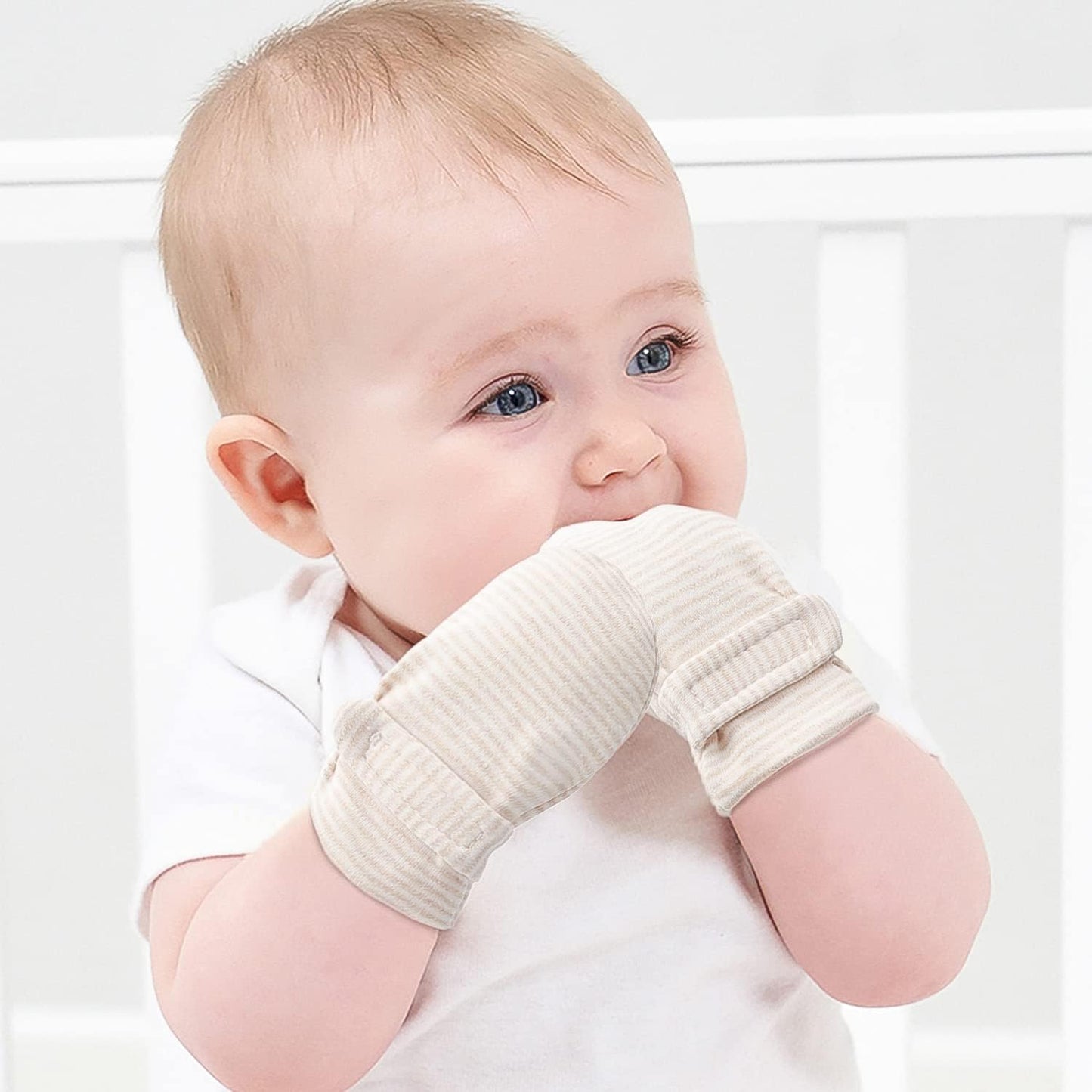 Newborn Baby No Scratch Mittens Stay On, 100% Cotton Breathable, Adjustable Infant Gloves for Baby