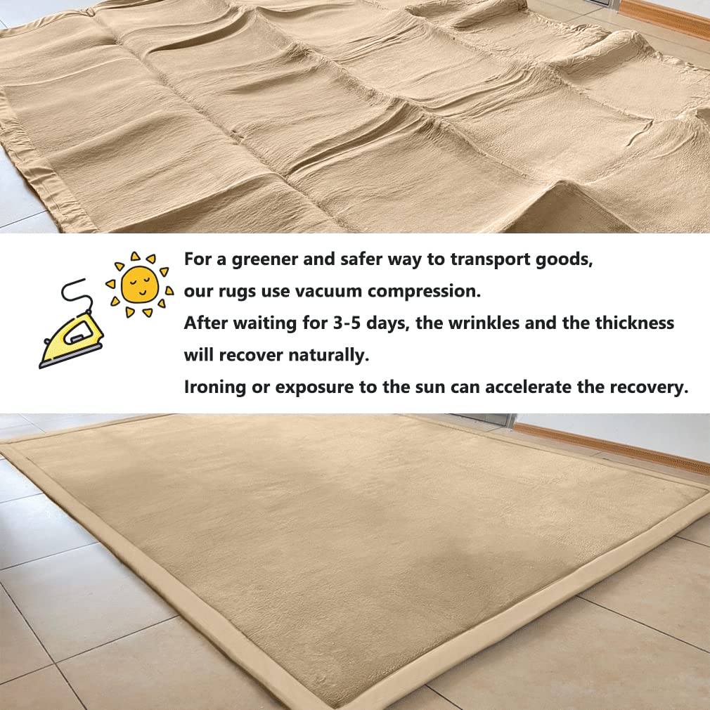 Loartee Coral Velvet Crawling Rug (6'8"x 6'8", Brown) for Toddler Children Play Area Rug Yoga Mat
