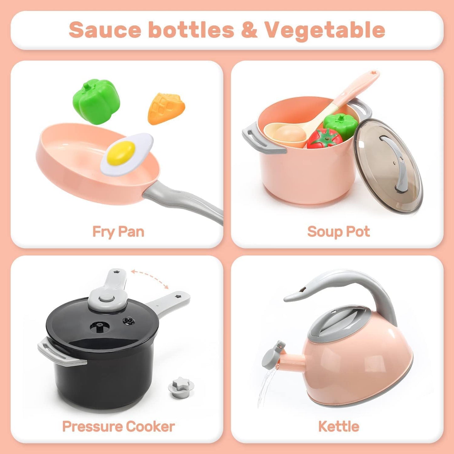CUTE STONE Play Kitchen Accessories Set, Kids Cooking Toys Set with Play Pots and Pans, Electronic