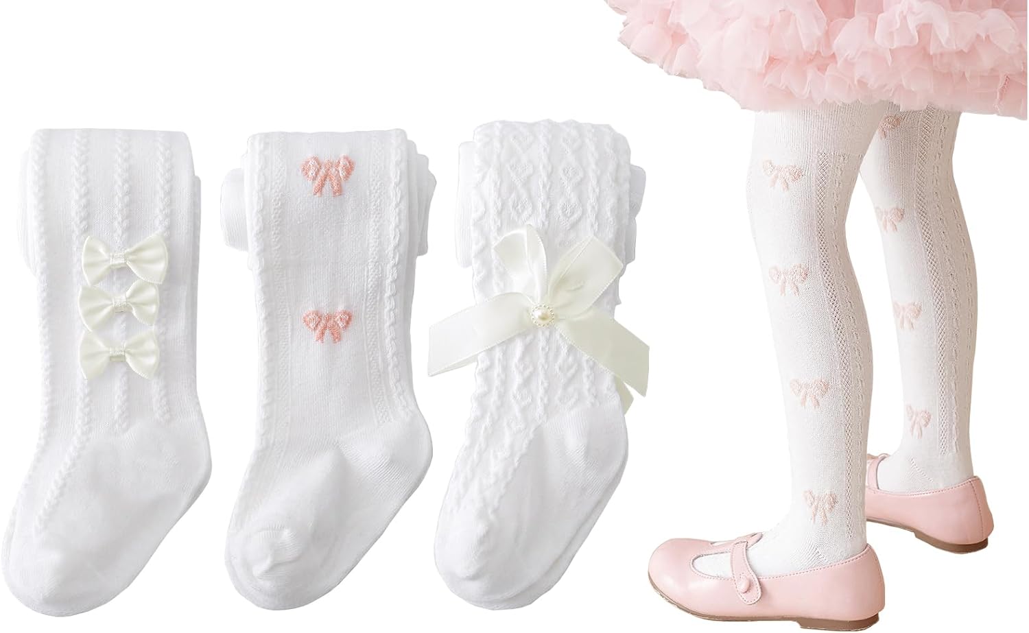 CHUNG Baby Girls Cotton Tights Thin Hollowed Summer with Bowknot Mesh Lace Fashion Toddler Footed