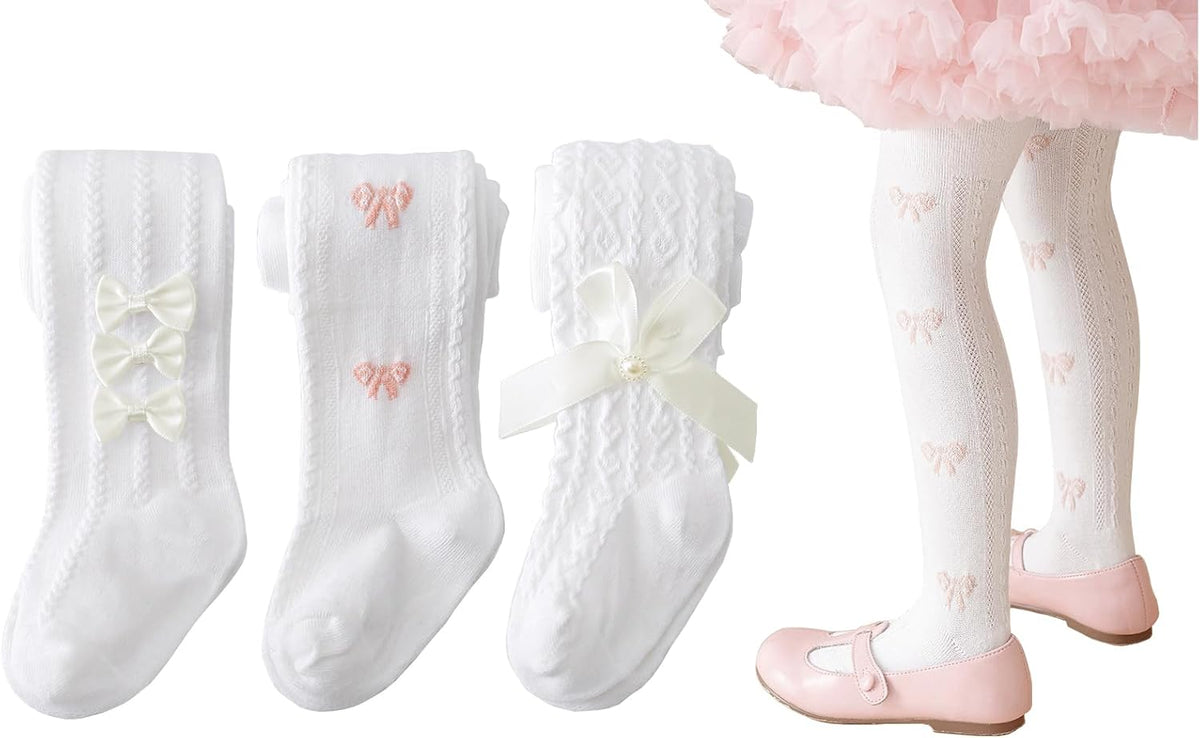 CHUNG Baby Girls Cotton Tights Thin Hollowed Summer with Bowknot Mesh Lace Fashion Toddler Footed