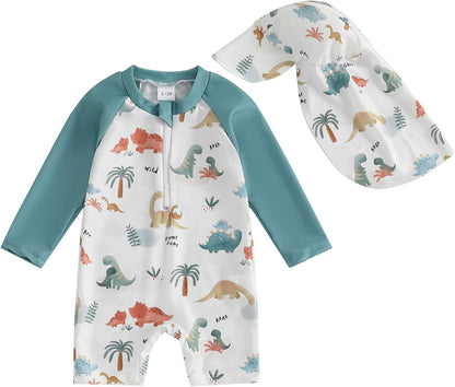 Hnyenmcko Baby/Toddler Boy Rash Guard Swimsuit Long Sleeve One Piece Zipper Swimwear Sunsuit Infant