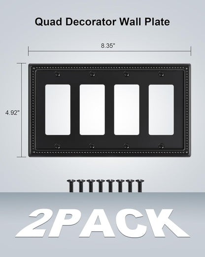 2-Pack Quad Decorator Outlet Cover Plate, Black Pearls Decorative Switch Plates and Outlet Covers