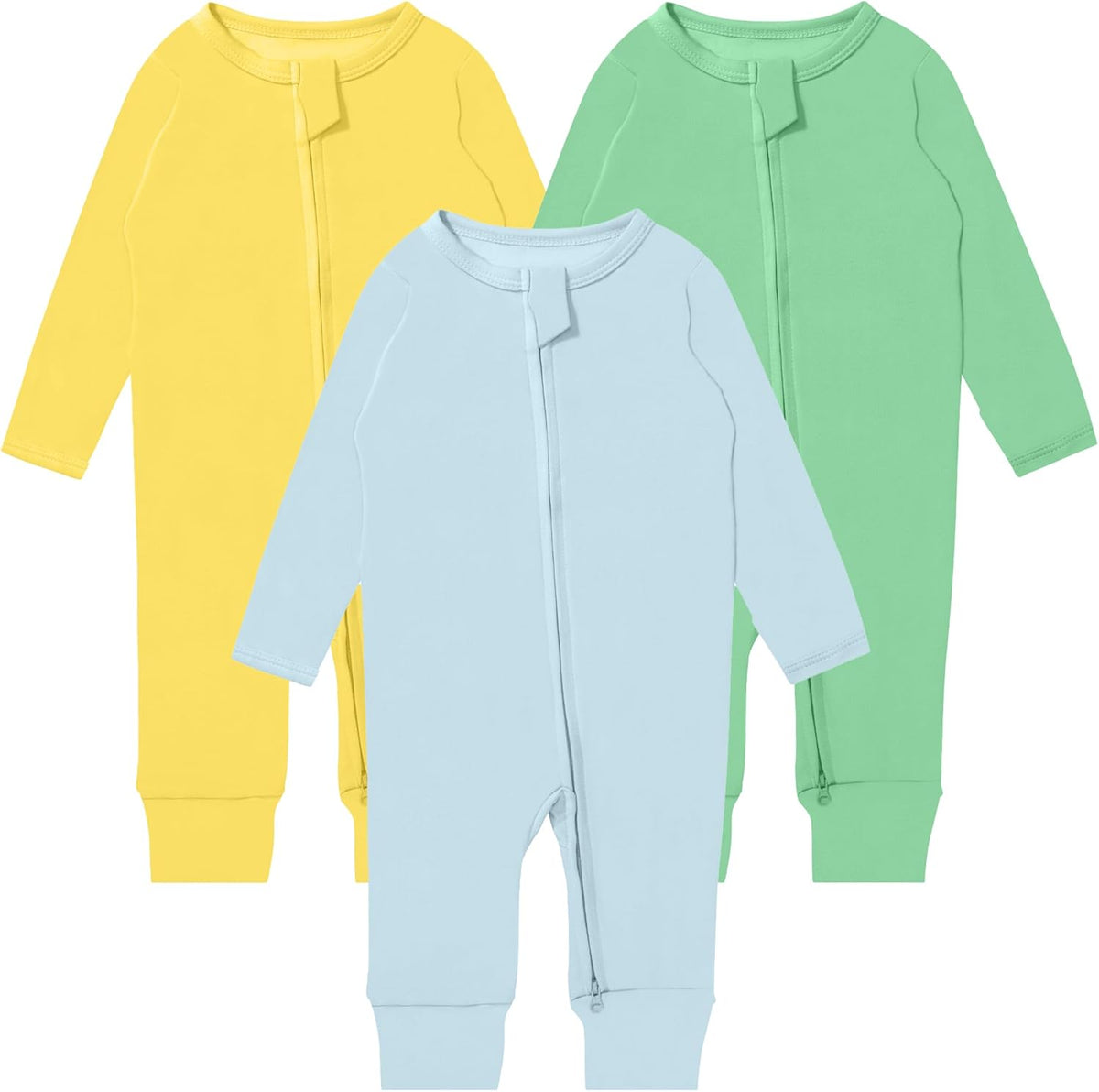 GUISBY Long Sleeve Cotton Pajamas Footless Baby Bodysuits with Zipper and Mittens 3-Pack for Boys
