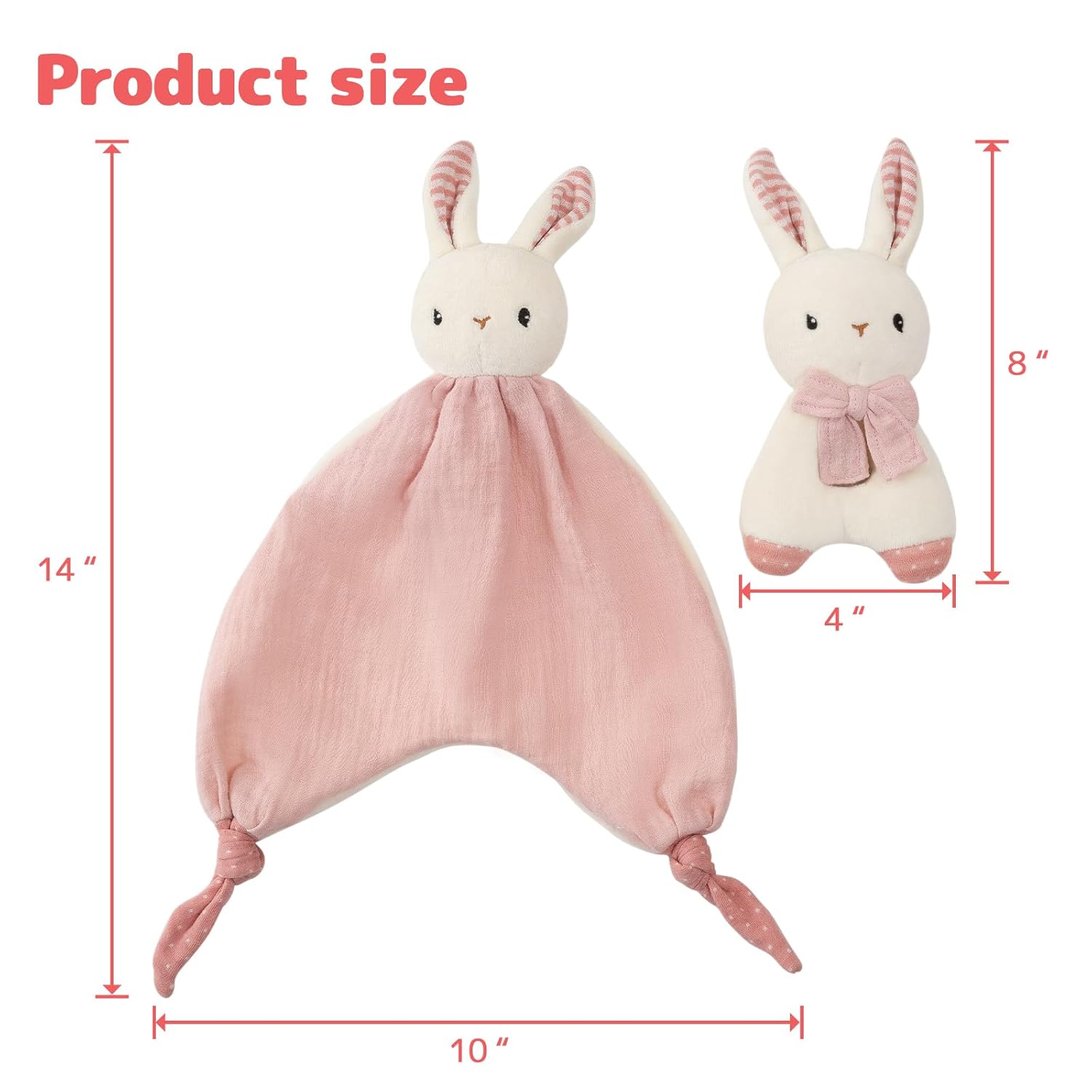 Organic Cotton Stuffed Animal Rattle Baby Toys, Plush Bunny Cuddle Cloth and Hand Grip Ring Rattles
