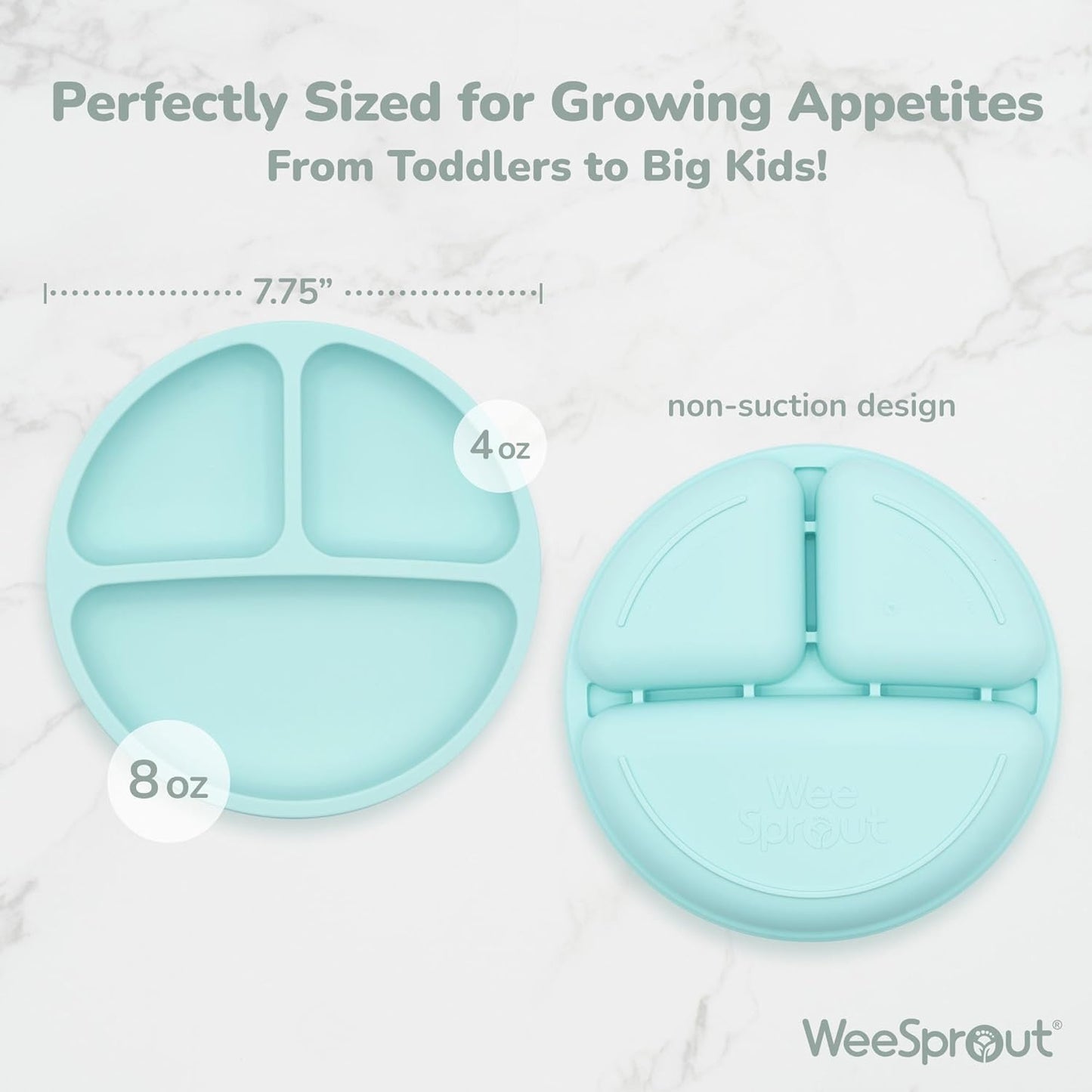 WeeSprout Silicone Plates with Lids for Babies & Toddlers (3 Pack) 100% Food-Grade Dishes for Self
