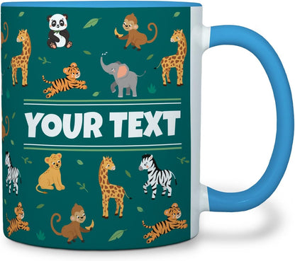 Personalized Mug for Kids - Zoo Animals - Custom Name/Text, Ceramic Hot Chocolate/Cocoa/Coffee Cup