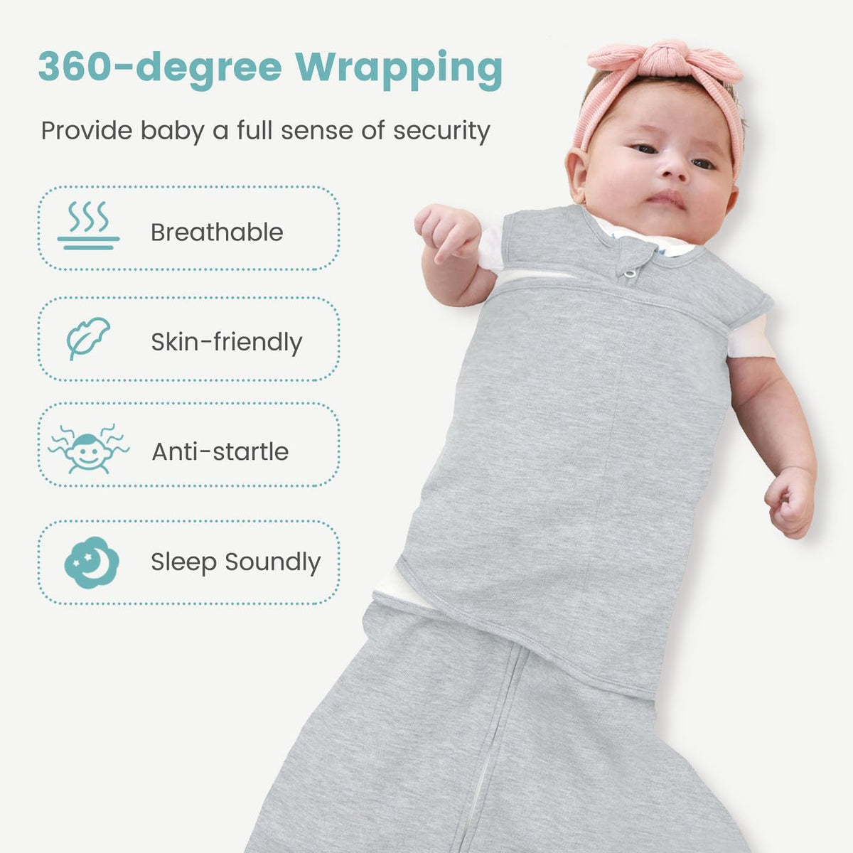Baby Swaddle Sleep Sack 1.0 Tog 3-in-1 Cotton Baby Swaddle Blanket Wrap for Newborns 0-6 Months Grey
