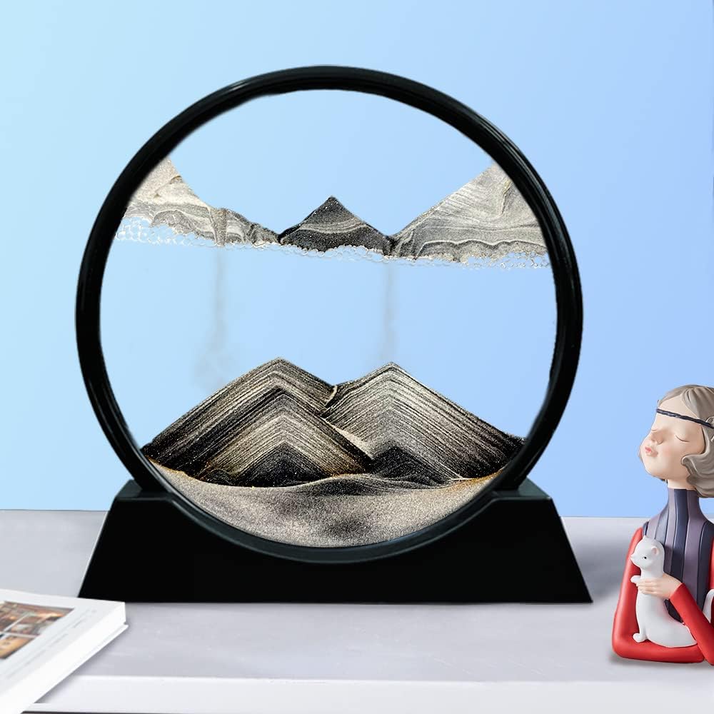 Aoderun Moving Sand Art Picture Round Glass 3D Deep Sea Sandscape in Motion Display Flowing Sand