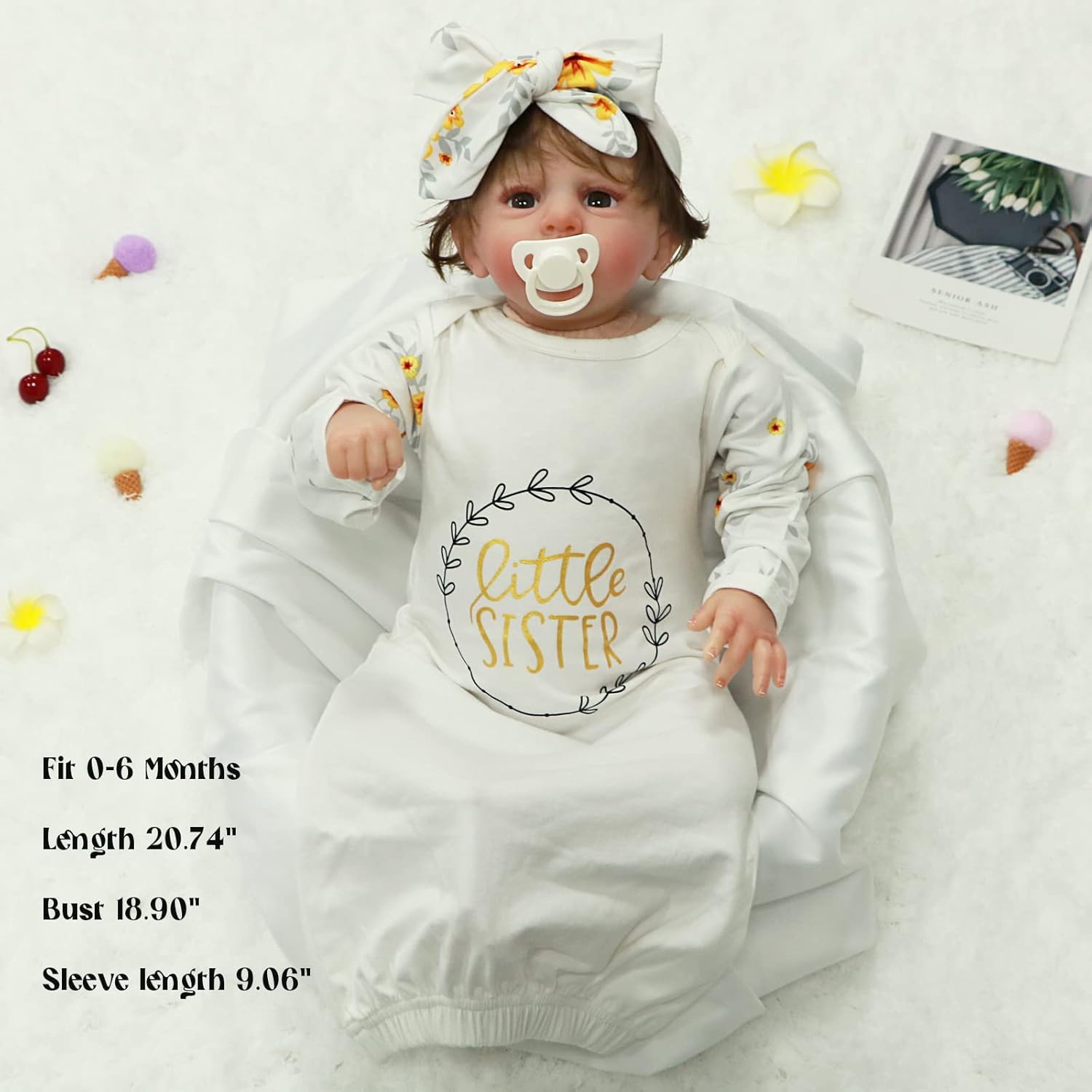 AMAWMW Newborn Baby Girl Little Sister Sleeper Gown Stripe Long Sleeve Nightgown Pajamas Gifts