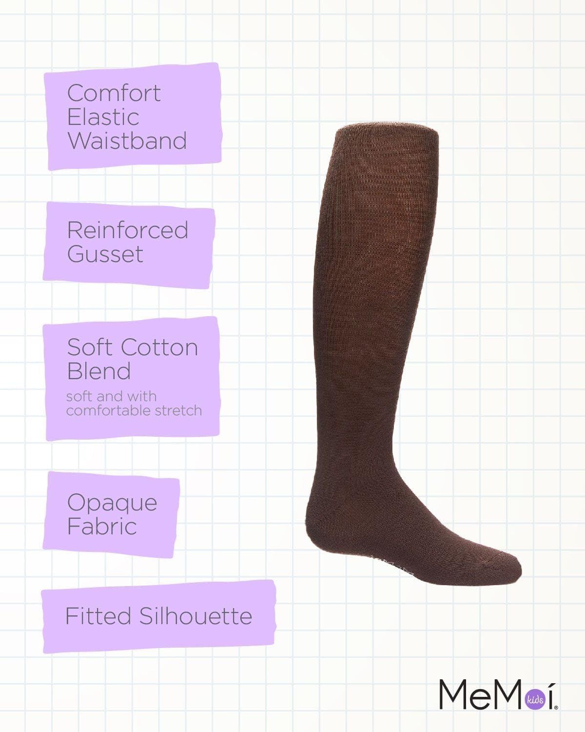 MeMoi Soft Pima Cotton Tights for Girls, Soft and Lightweight Opaque Tights for girls - Sizes 8 to