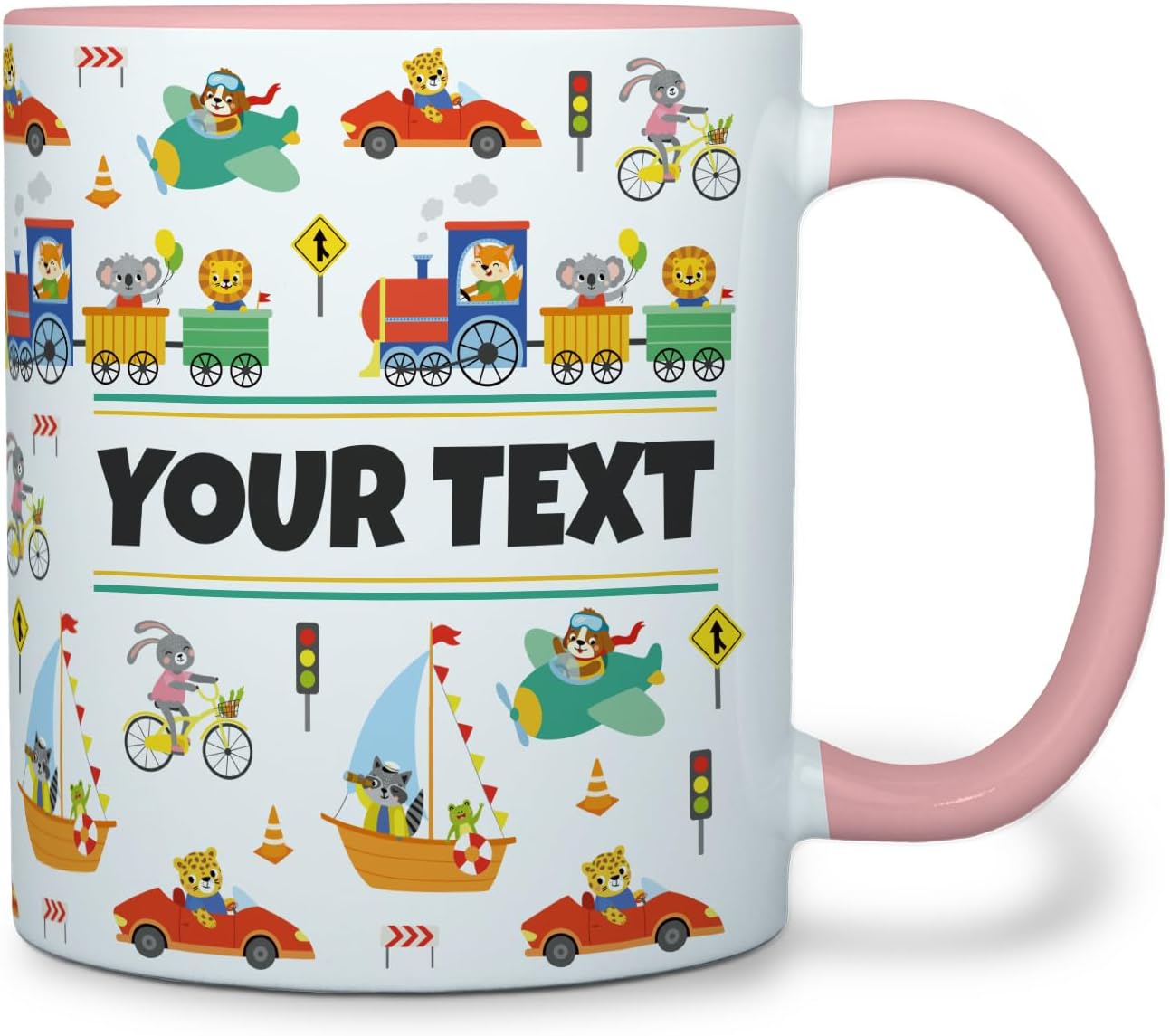 Personalized Mug for Kids - Vehicles - Custom Name/Text, Ceramic Hot Chocolate/Cocoa/Coffee Cup for