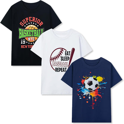 HILEELANG Kids Boy Basic Plain Cotton T-Shirts Short Sleeve Crew Neck Summer Tees 4packs 6-12 Years