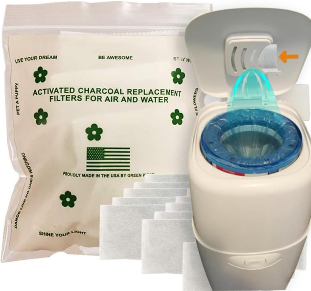 Green Piece® Overstuffed - Pack of All Natural Baby Diaper Pail Deodorizer Activated Charcoal Air